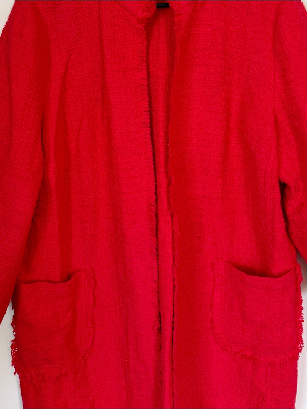 Chico's Red Tweed Textured Open Jacket - Size: XL(3) - Picture 5 of 7